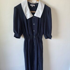 Chic Polka Dot Dress with White Collar